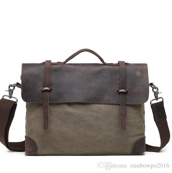 factory sales brand bags of vintage leather mail-bag style leather tie-in canvas mans handbag business vintage shoulder slanting canvas