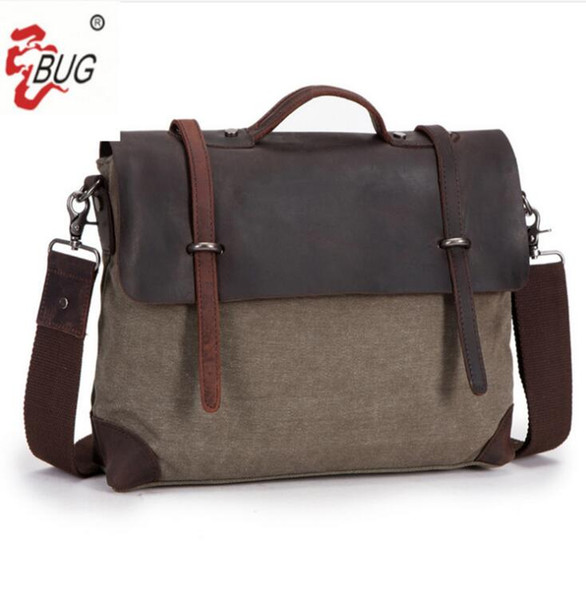 factory sales brand bags of vintage leather mail-bag style leather tie-in canvas mans handbag business vintage shoulder slanting canvas