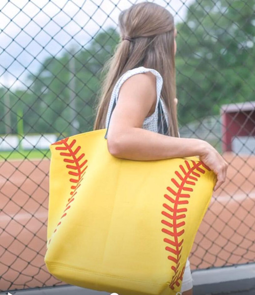 yellow softball Baseball Tote Bags Sports Bags Casual Tote Softball Bag Football Soccer Basketball Bag Cotton Canvas Material