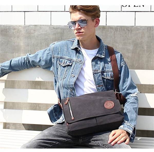 New Men Canvas Leather Crossbody Bag Military Army Vintage Messenger Bags Shoulder Bag For Sport Outdoor Packs