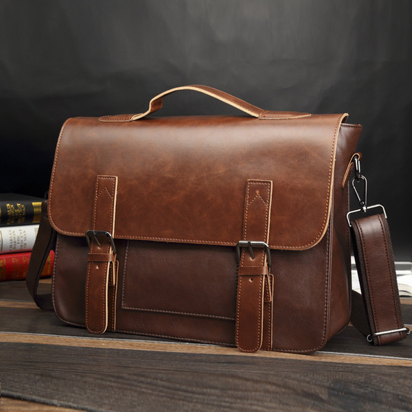 Messenger Bag for Men Vintage PU Leather Briefcase 15 inch Laptop Crossbody Shoulder Casual Bags Business Work Tote Satchel