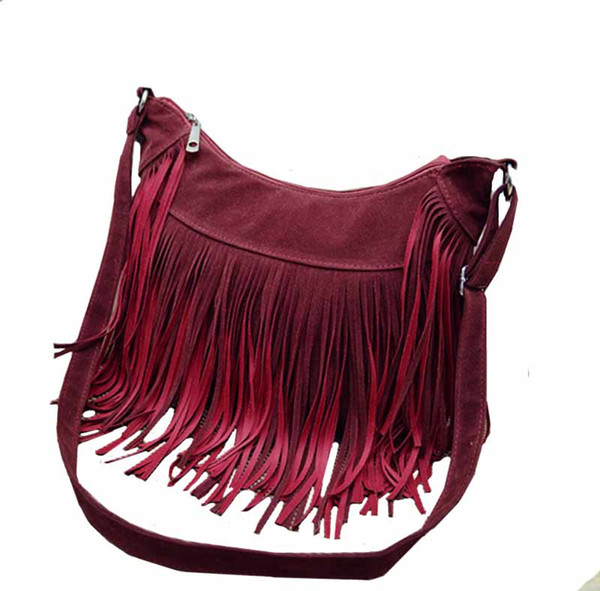 2018 Vintage Hippie Faux Suede Fringe Tassel Messenger Bag Women Hobo Shoulder Bags Crossbody Handbag 4 Colors