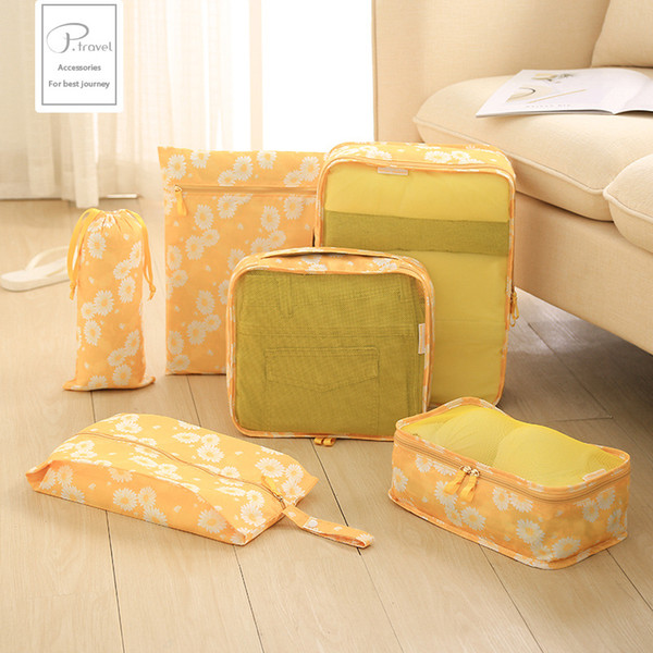 6pcs/set Travel Storage Bag Portable Luggage Organizer Clothes Suitcase Packing Waterproof Print flower Wash kit Bags Cosmetic Makeup Bag