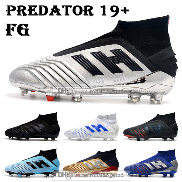 WITH BAG Mens High Ankle Football Boots Predator 19+ Firm Ground Cleats ZIDANE BECKHAM Predator 19 FG X Pogba Outdoor Soccer Shoes