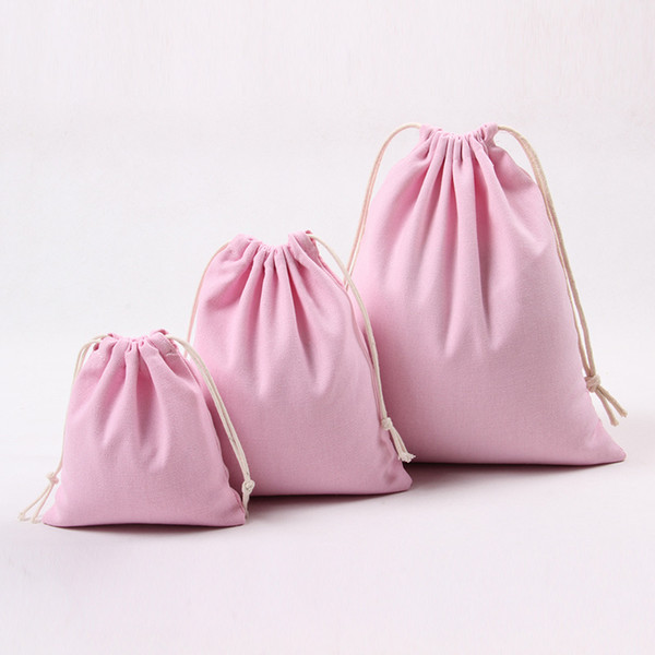 Pink Canvas Drawstring Bags 100% Cotton Storage Bags Laundry Favor Holder Fashion Jewelry Pouches Gift bags Pink Color with S/M/L Sizes