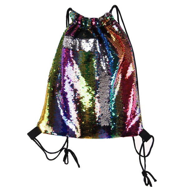 Sexy2019 Hot Glitter Mermaid Sequins Backpacks Drawstring Portable Glittering Outdoor Shoulder Gym Sport Sack Bag 36*42cm 12pcs 8styles