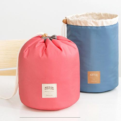 Hot Sale Barrel Shaped Travel Cosmetic Bag Nylon High Capacity Drawstring Elegant Drum Wash Bags Makeup Organizer Storage Bag C030