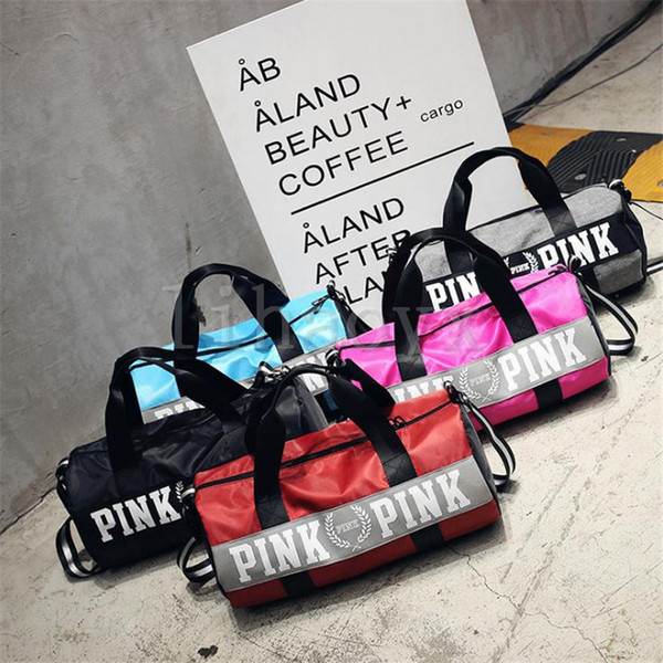 Women Handbags Pink Letter Large Capacity Travel Duffle Striped Waterproof Beach Bag Shoulder Bag 30pcs D140