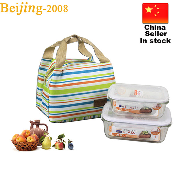 Thermal Insulated Portable Cool Canvas Stripe Lunch Totes Bag Carry Case Picnic Bag 010232