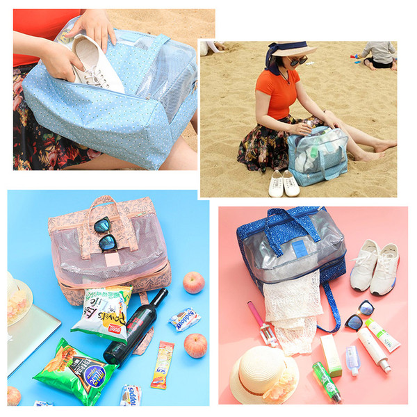 Waterproof Grid Wet Dry Separation Storage Bag Women Travel Swimming Printed Organizer Beach Shoulder Hand Bag Large Capacity good quality