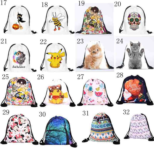 32 styles Backpack Fashion 3D Printed Kawaii Drawstring Bags for Girls boys SKD