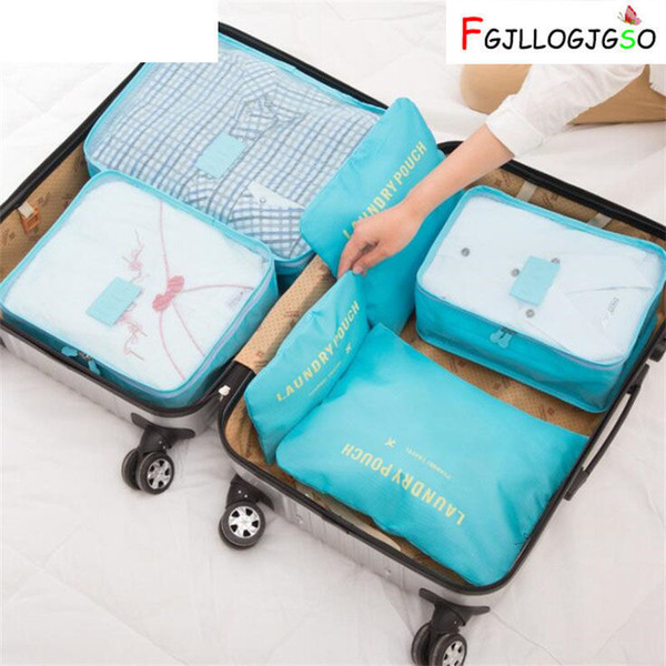 6 Pcs/set Korean Style Travel Packing Organizers Waterproof Nylon Luggage Suitcase Pouch Clothes Finishing Package Accessories