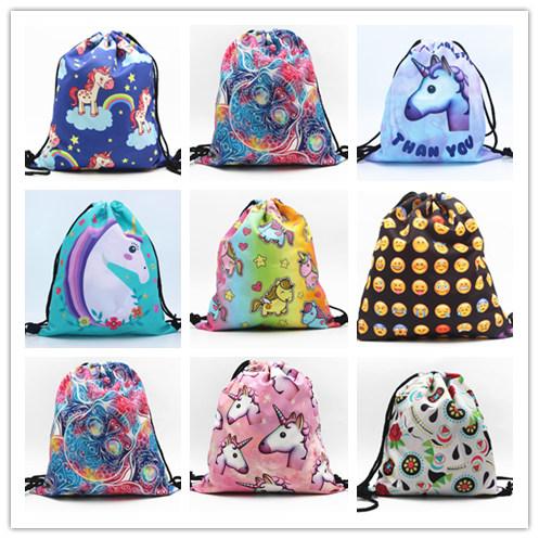 45 Color Unicorn 3D Printing Drawstring Backpack Newest Vintage College Students School Bagpack Girls Mochila Sack Bags