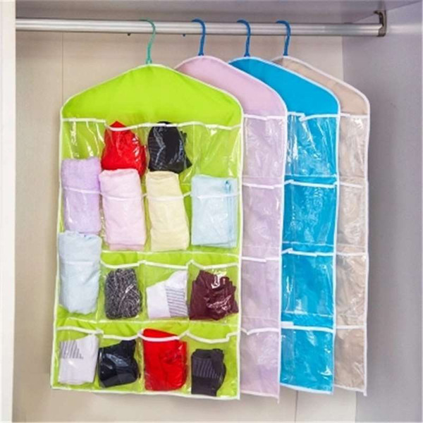 16 lattice wardrobe bag, bag wall hanging wall hanger transparent door behind underwear socks storage bag