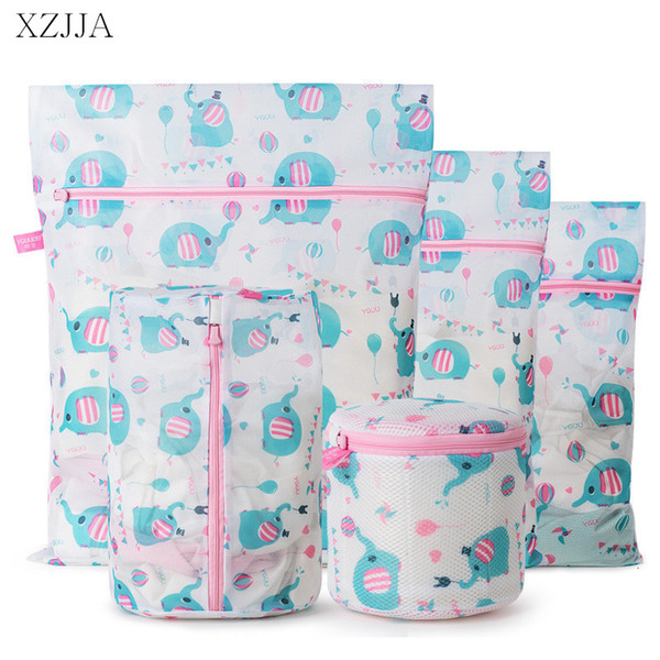 XZJJA 4PC/SET Cute Animal Laundry Bags Clothing Underwear Bra Socks Washing Pouch Washing Machine Bag Zipper Protector Net Case SH190924