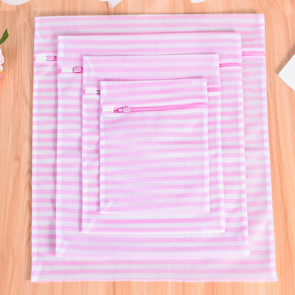 5PCS Fine Mesh Washing Bags Pink Stripes Household Laundry Bag Basket for Protecting Clothing Fashion Storage Bag SH190924