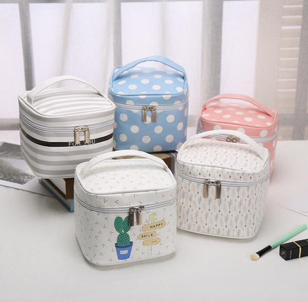 Toiletry Kits Square Fresh Dots Stripes Printing Multifunctional Sport Cosmetic Bags 5Colors Zipper Travel Storage Bags With handle