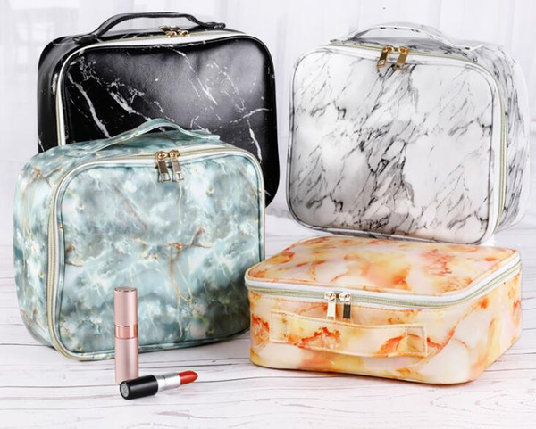 50pcs Tolietry Kits Women PU Marble Printing Waterproof Travel Large Capacity Cosmetic Bag White and Black for best gift Sport Outdoor