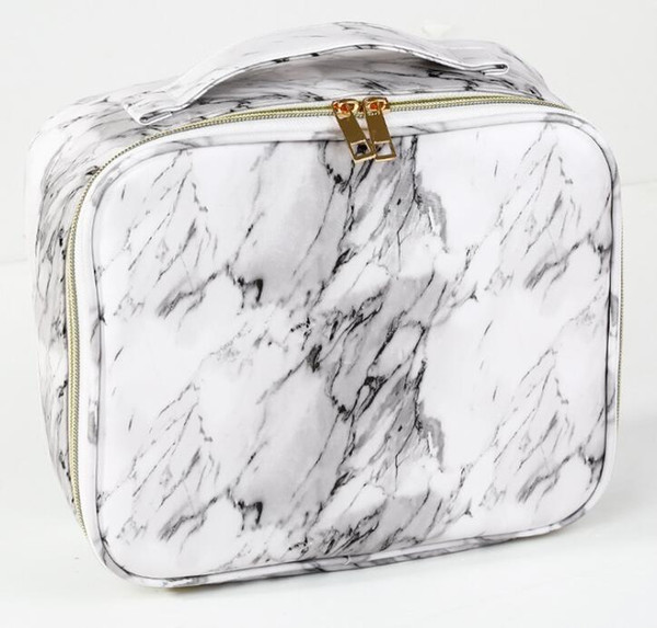 Tolietry Kits Women PU Marble Printing Waterproof Travel Large Capacity Cosmetic Bag White and Black for best gift Sport Outdoor