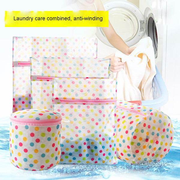 5PCS/set Creative Dot Clothes Wash Bag Underwear Bra Support Mesh Protective Net Wash Mesh Bag Laundry Bags SH190924