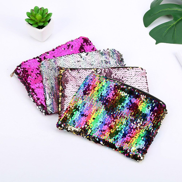 Women Mermaid Sequins Cosmetic Bag Large Capacity Clutch Handbag Evening Clutch Makeup Pouch