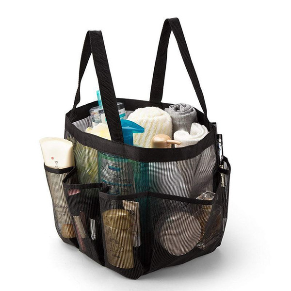 Portable Mesh Shower Quick Dry Shower Tote Hanging Bath & Toiletry Organizer Bag 9 Storage Pockets Double Handles Coll