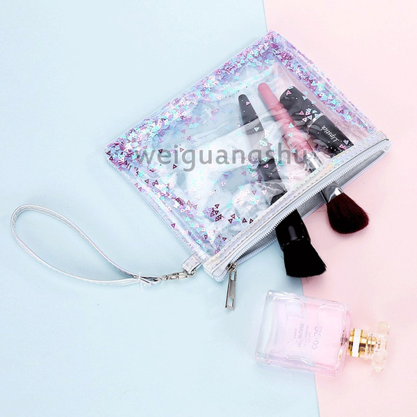 New transparent cosmetic bag ladies PVC transparent sequins package quick sand glitter Korean version of the simple hand-washing wash bag