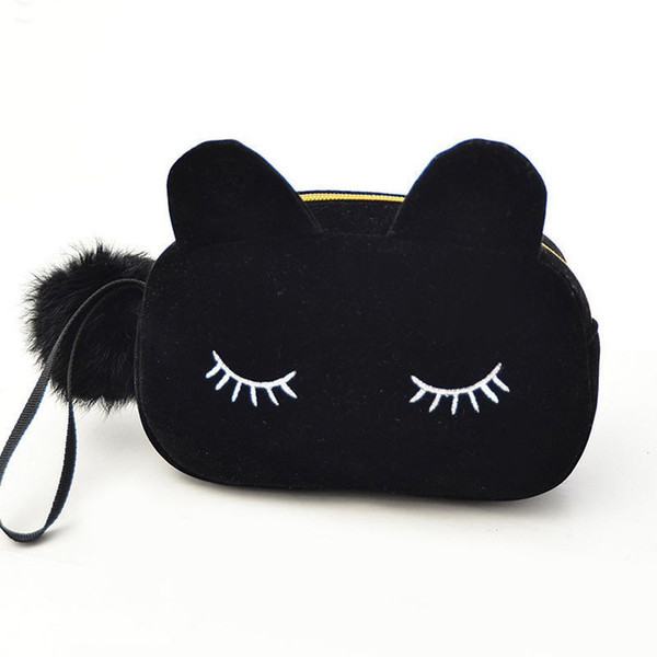 Portable Cartoon Cat Coin Storage Case Travel Makeup Flannel Pouch Cosmetic Bag Cases For Women Girls Toiletry Pouch Wash Kit