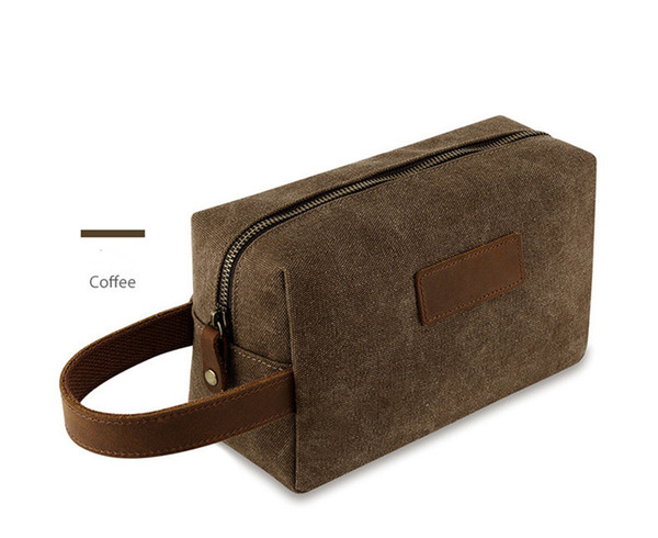 Hot-sale Wash bag travel hand grab bag waterproof canvas leather storage retro cosmetic bag wholesale Factory Derect