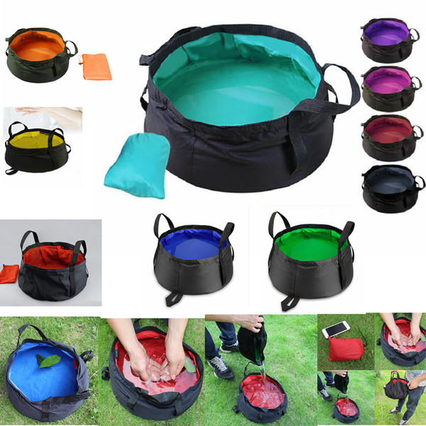 9 Colors Portable Folding Washbasin Outdoor Collapsible Bucket Wash Basin Water Bag Pot For Camping Hiking Toiletry Kits AAA400