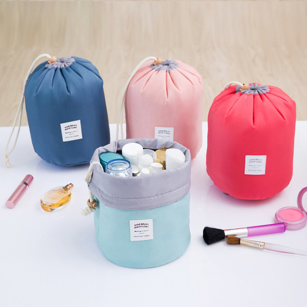 Barrel Shaped Cosmetic Bag Nylon High Capacity Drawstring Elegant Drum Makeup Organizer Storage Wash Bag for Travel