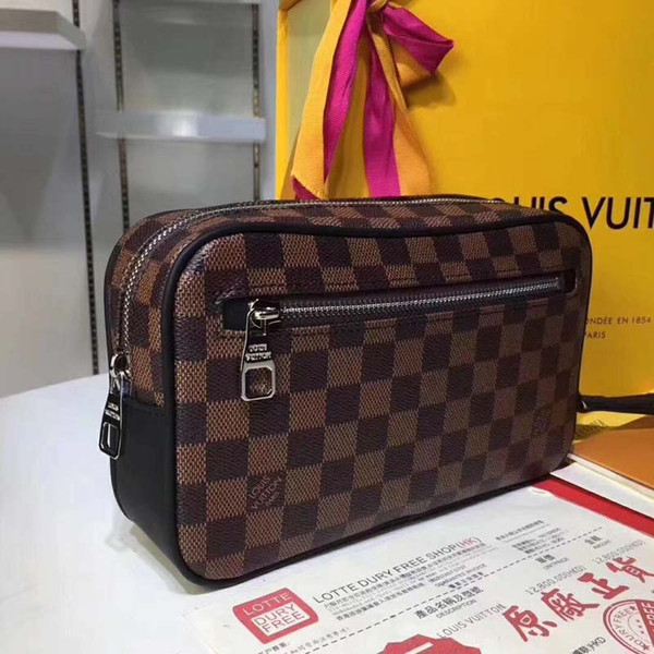 Fashion Luxury  Plaid Flower Classic Damier Graphite Kasai Bags Mono Toiletry Kits Palm Wrists for Men Wallet Handbags Clutch Bag #785