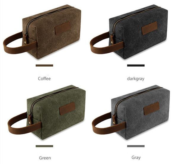 Wash bag travel hand grab bag waterproof canvas leather storage retro cosmetic bag wholesale Factory Derect