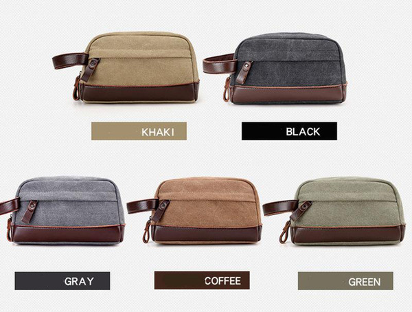 20pcs 2018 New Retro PU Patchwork Canvas cloth Men Toiletry Kits casual outdoor travel storage bag 5colors size