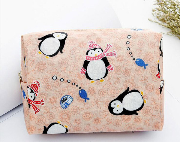 3pcs 2017 Women Fashion Cotton Cartoon Printed waterproof Protable Zipper Travel Cosmetic Toiletry Kits Bag