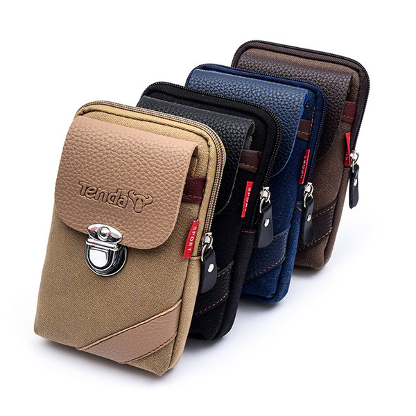 16PCS Ourdoor Sports Tactical Packs Men's Zipper Waistpacks Waist Bags Portable Vertical Wear-resisting Canvas Belly Bags Mobile Phone Bags