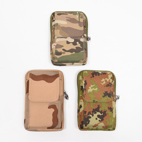 12PCS/lot Men's Camouflage Waistpacks Waist Bags Multi-functional Outdoor Sports Zipper Vertical Belly Bags Zero Wallets Mobile Phone Bags