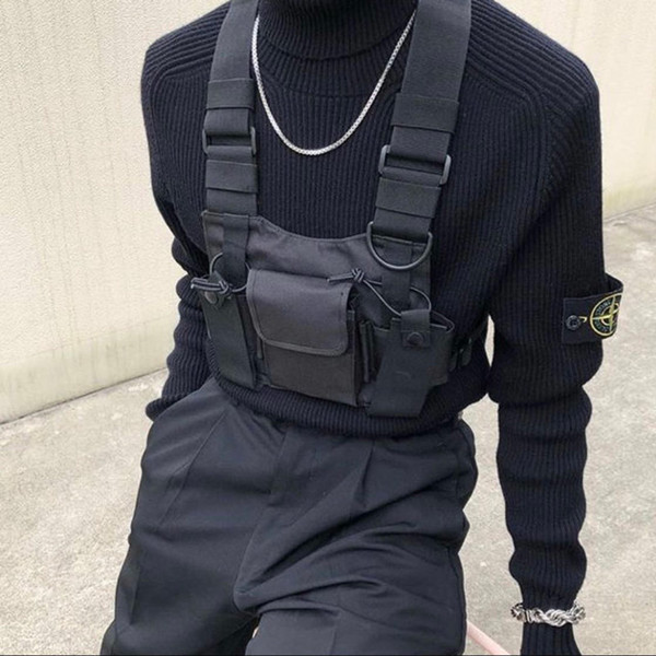2019 Polyester Chest Rig Bag Black Vest Hip Hop Streetwear Functional Tactical Harness Chest Rig Kanye West Wist Pack Chest Bag