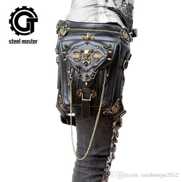 outlet brand pack outdoor personality PU leather steam punk bag high-quality leather shoulder bag fashion skeleton rivet retro motorcycle ba