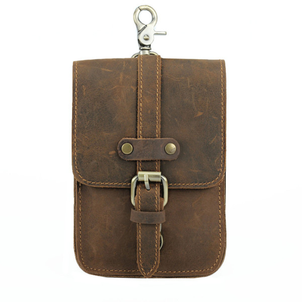Vintage Brown Genuine Leather Waist Bags Men's Bags Mini Cowhide Waistpacks Multifunction Casual Handphone Pocket Bag Organizer Bag