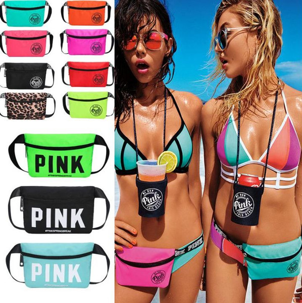 Nylon Pink Fanny Pack Pink Letter Waist Belt Bag Fashion Beach Travel Bags Waterproof Handbags Purses Outdoor Cosmetic Bag