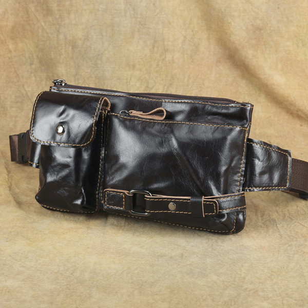 Fashion Unisex Genuine Cow Leather Waist Bags Men's Vintage Multifunction Cowhide Waistpacks Women's Waist Bag Casual Travel Bags Gift