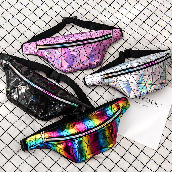 4styles Hologram Rhomboid Chest Bag Laser Waist Bag Casual Outdoor Sports Bling Fanny Packs Sparkle Travel Beach Bag FFA1837