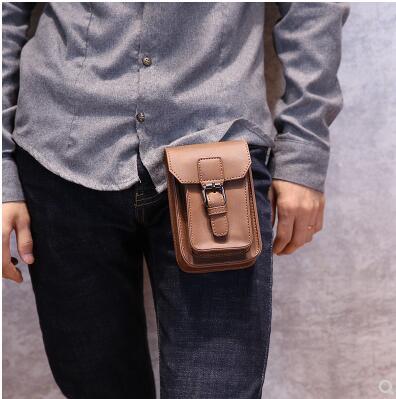 Crazy horse skin pack 5 inch mobile phone male Korean version of the trend of men's pockets casual small bag sports bag personality