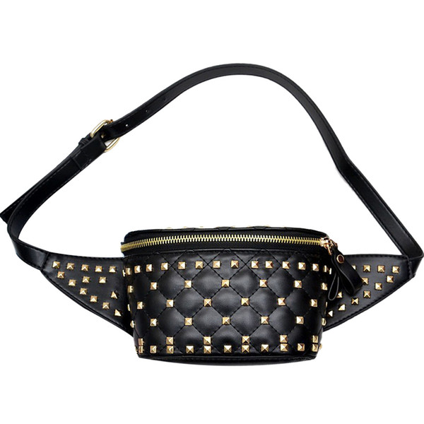 good quality Brand Fashion Street Rivet Waist Pack Women Pu Leather Chest Shoulder Waist Bag Belt Zipper Travel Girl Fanny Pack Heuptas