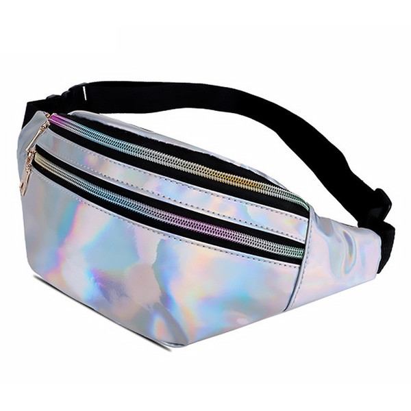 good quality Holographic Women Fanny Pack Steam Punk Leg Bag Reflective Laser Shoulder Bag Fashion Belt Waist Bag Girl Waist Pack Purse