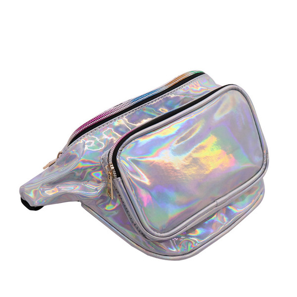 good quality 2019 New Beach Bag Women Candy Messenger Cute Waterproof Shoulder Bags Pu Hologram Laser Chest Bag Funny Waist Bags