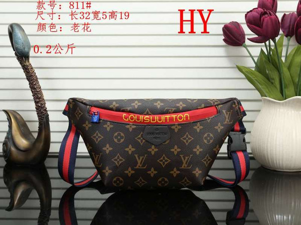 New Top Quality Famous 2019 Brand Fashion Men And Women Waist Bags Leathers Bag Printed Waistpacks# 811