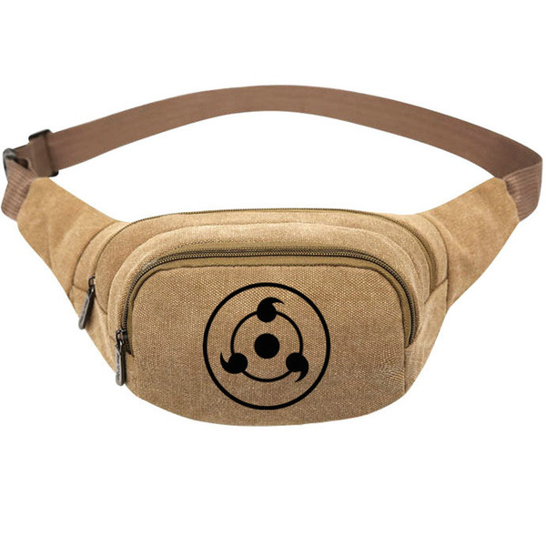 Sharingan waistpacks Naruto anime waist bag Free shipping cartoon belt side packs Khaki canvas bum pocket Outdoor sport waistbag