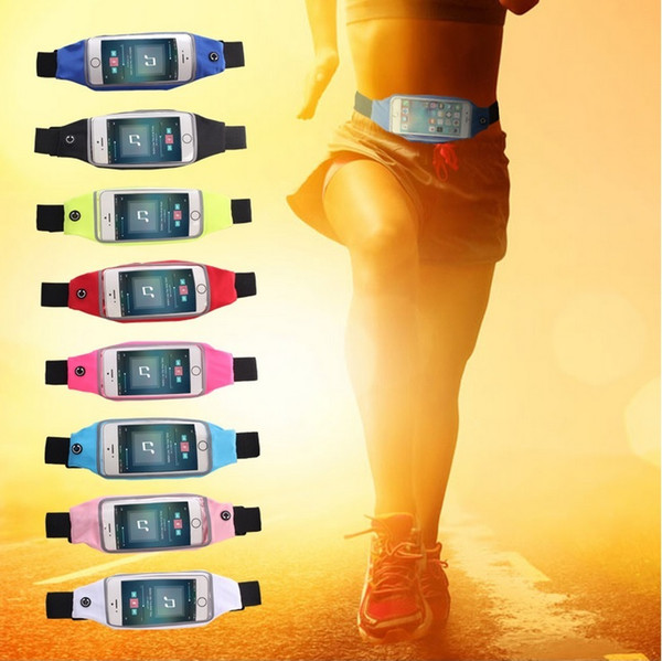 Outdoor sports running use 5.5 inch waterproof fabric touch screen cell phone storage waist bag